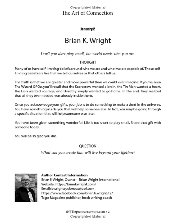 Sample contributor feature page from The Art of Connection series